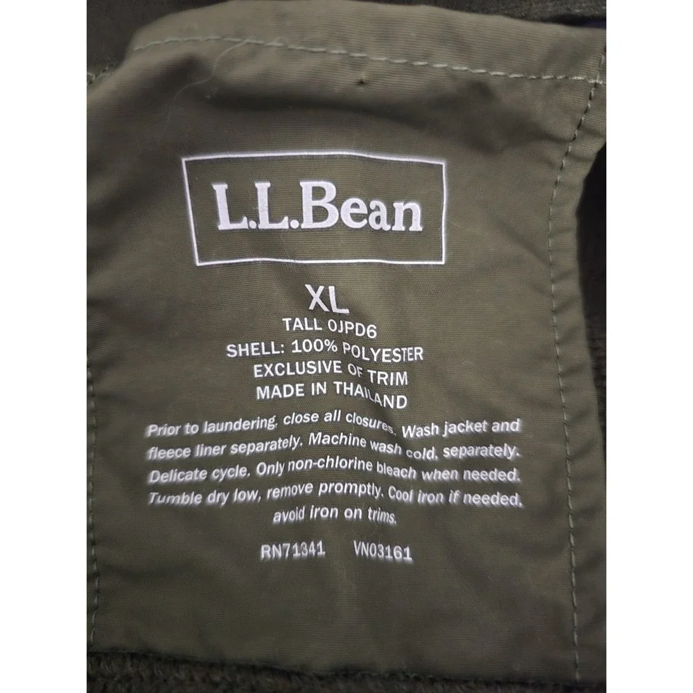 L.L. Bean Mens Fleece Jacket Side Pocket Full Zip Long Sleeve Green Size XL Tall